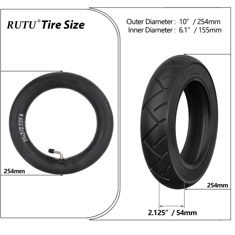 RUTU 10x2.125 Heavy Duty Tire and Inner Tube Compatible with Smart Electric Balance Scooter Bike, Bicycle, Tricycle, Stroller Replacement Wheels for 10-inch Tires with 6-inch Rims - Image 2